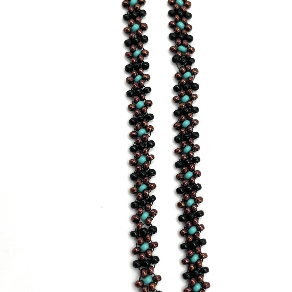 Hand Crafted Beaded Necklace with Aqua Pendant - Picture 4 of 11